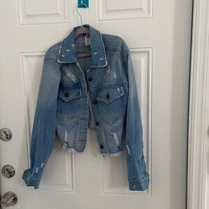 Trendy Blue Distressed Denim Jacket
